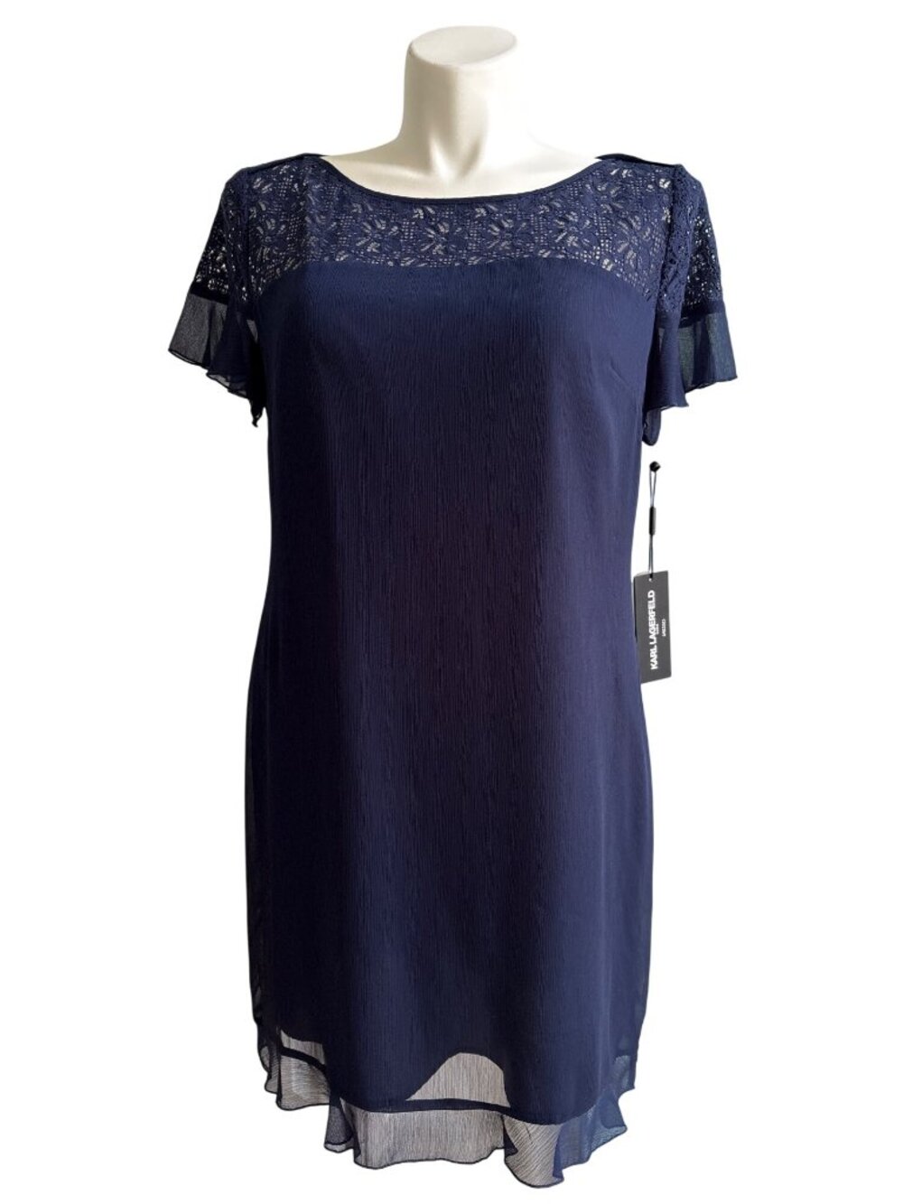 Karl Lagerfeld Paris NWT Women's Navy Lace Yoke Shift Dress, Size 16
